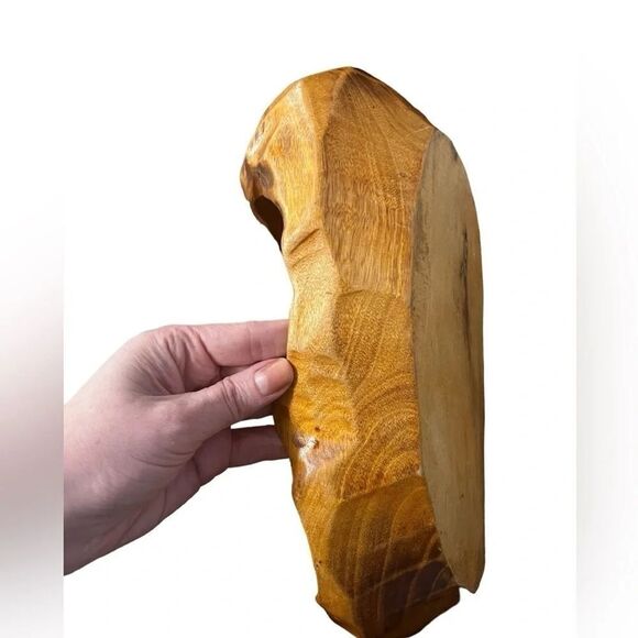 Handmade vintage wood leaf large bowl with handle - Picture 5 of 11